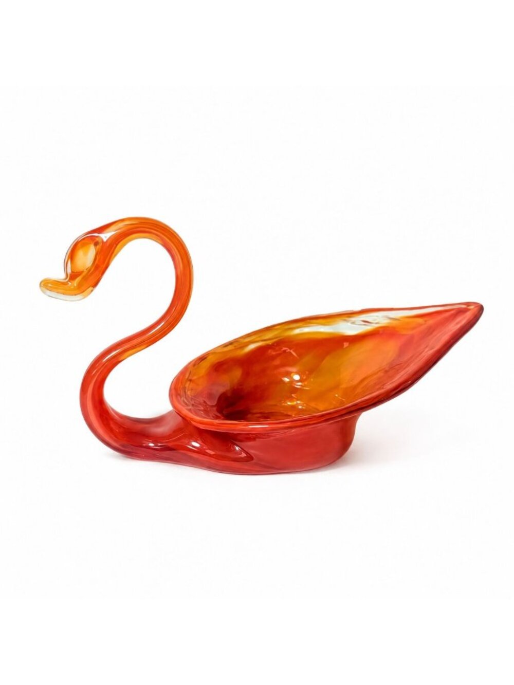 Vase Bowl Swan Vintage Sooner Glass Opalescent Orange Hand-Blown MCM Art Home De